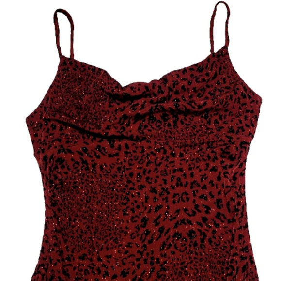 I.N. San Francisco Garnet Red Metallic Jaguar Print Cowlneck Bodycon Mini Dress - Picture 3 of 10